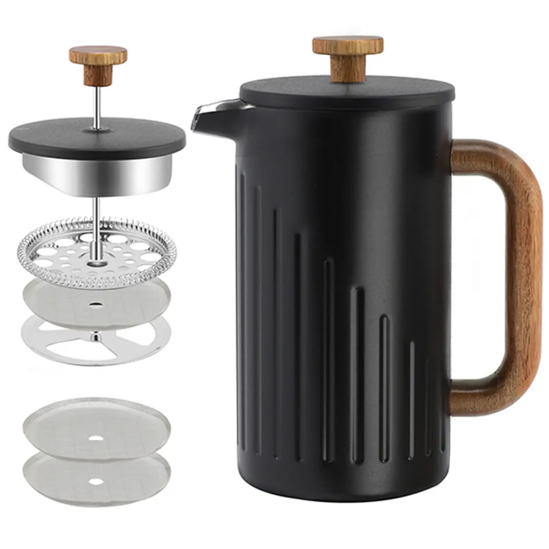 OEM French Press Coffee Maker with Real Wood Handle, Double Wall Insulation & Dual-Filter Screen Manufacturer, Products
