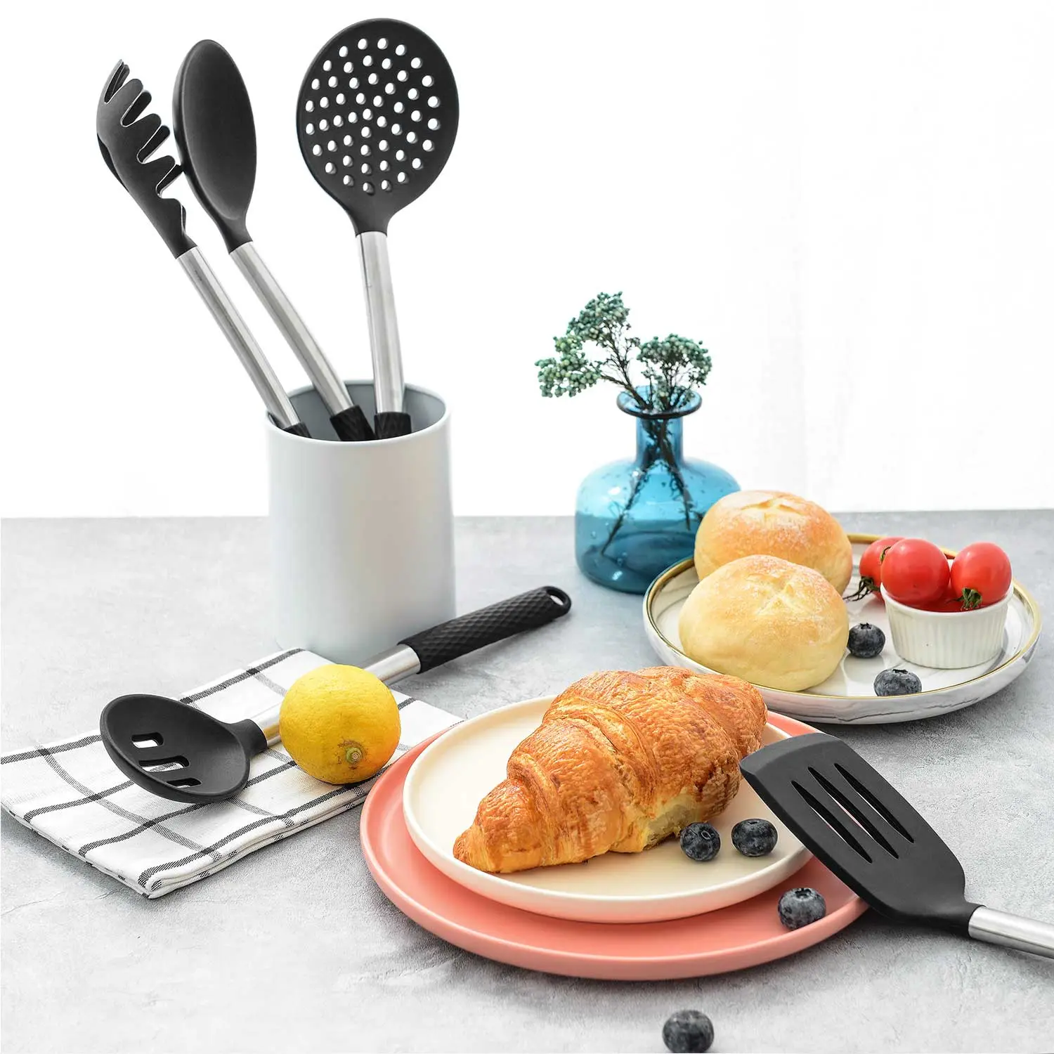 OEM Pack of 12 Large Silicone Stainless Steel Cooking Utensils Set, Non-stick Heat Resistant Suppliers, Products