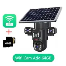 4K 6MP Solar Camera 4G SIM/WIFI Three Lens Security Outdoor Recording Humanoid Tracking Color Night Vision PIR Detect Camera