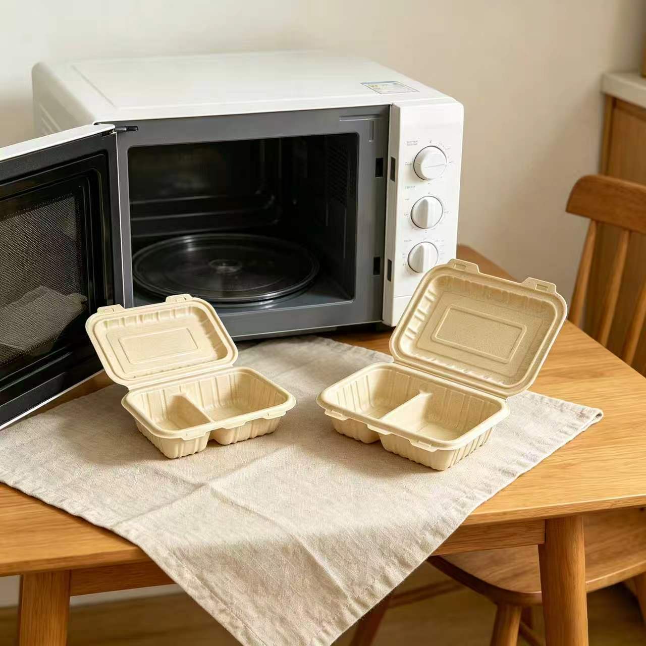 Disposable Biodegradable Compostable LFGB Certified Microwavable BPA Free 1300ml Lunch Boxes Lid Restaurant Takeaway Food