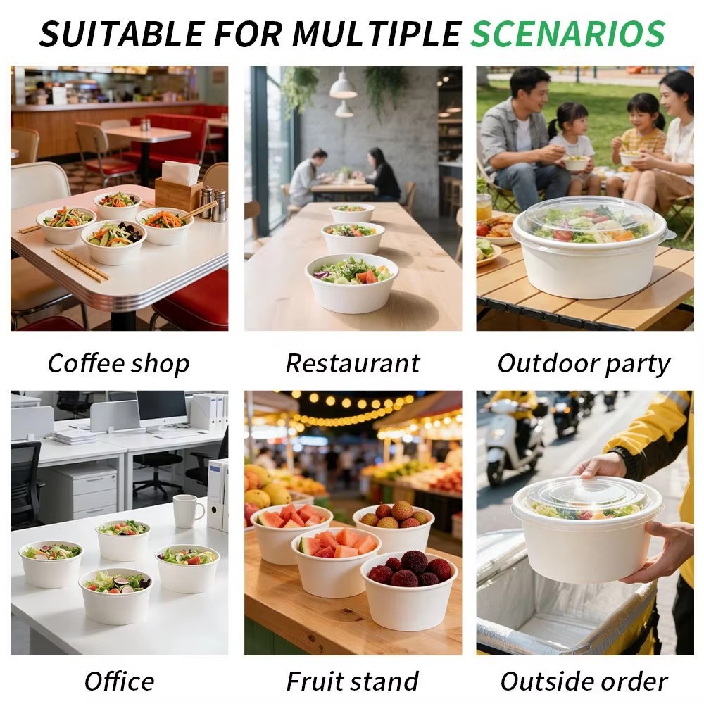 Biodegradable Plant Fiber Disposable Salad Bowls Custom logo Embossed Food Grade Takeout Bowls Suitable for Fruits and Meals
