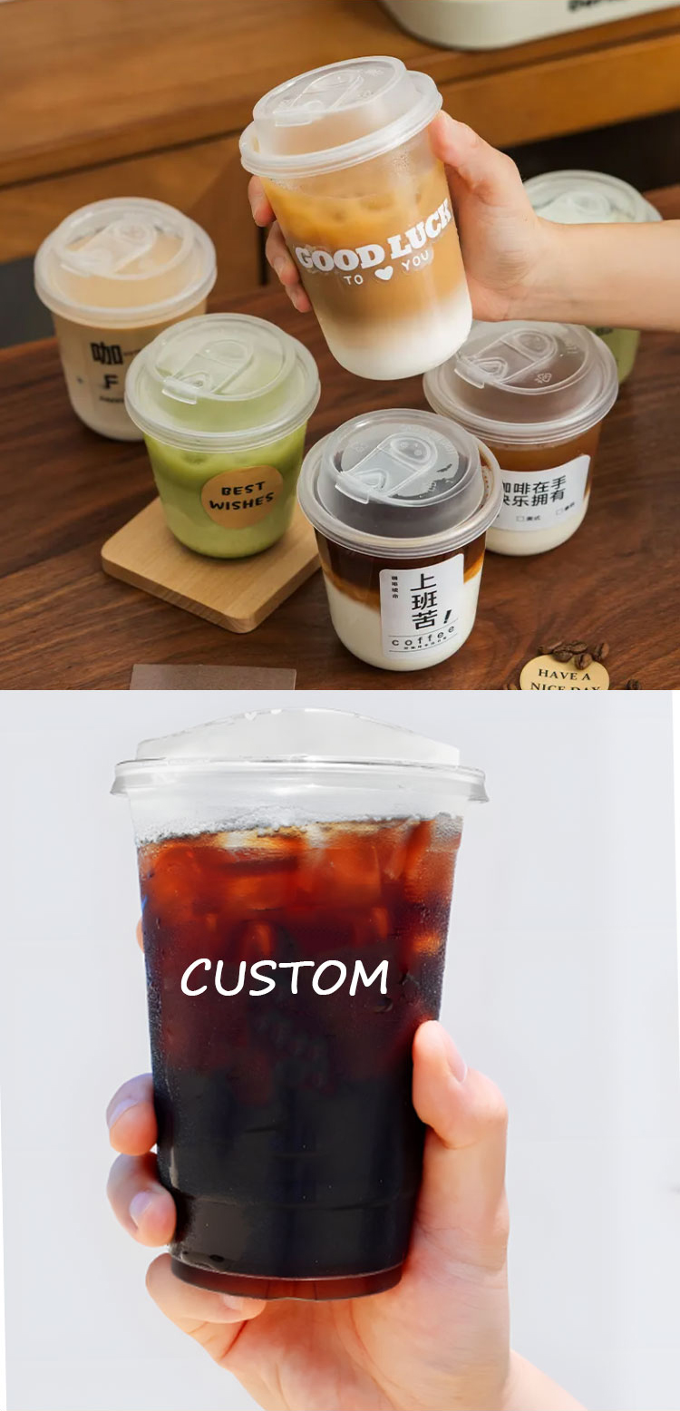 Printing LOGO Plastic PP Pet Cup Caliber 360ml 500ml 700ml Transparent Clear Plastic Cups Bubble Tea Cup With Lid and Straw