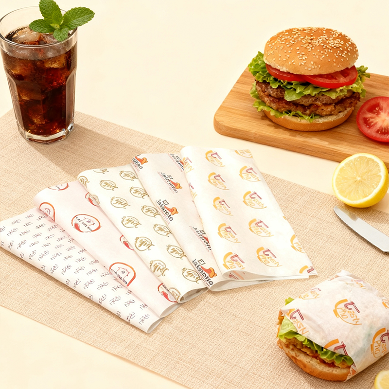 Wholesale Customized Printed Logo Food Grade Greaseproof Wax Sandwich Packaging Paper for Food Burger Fried Chicken Fries