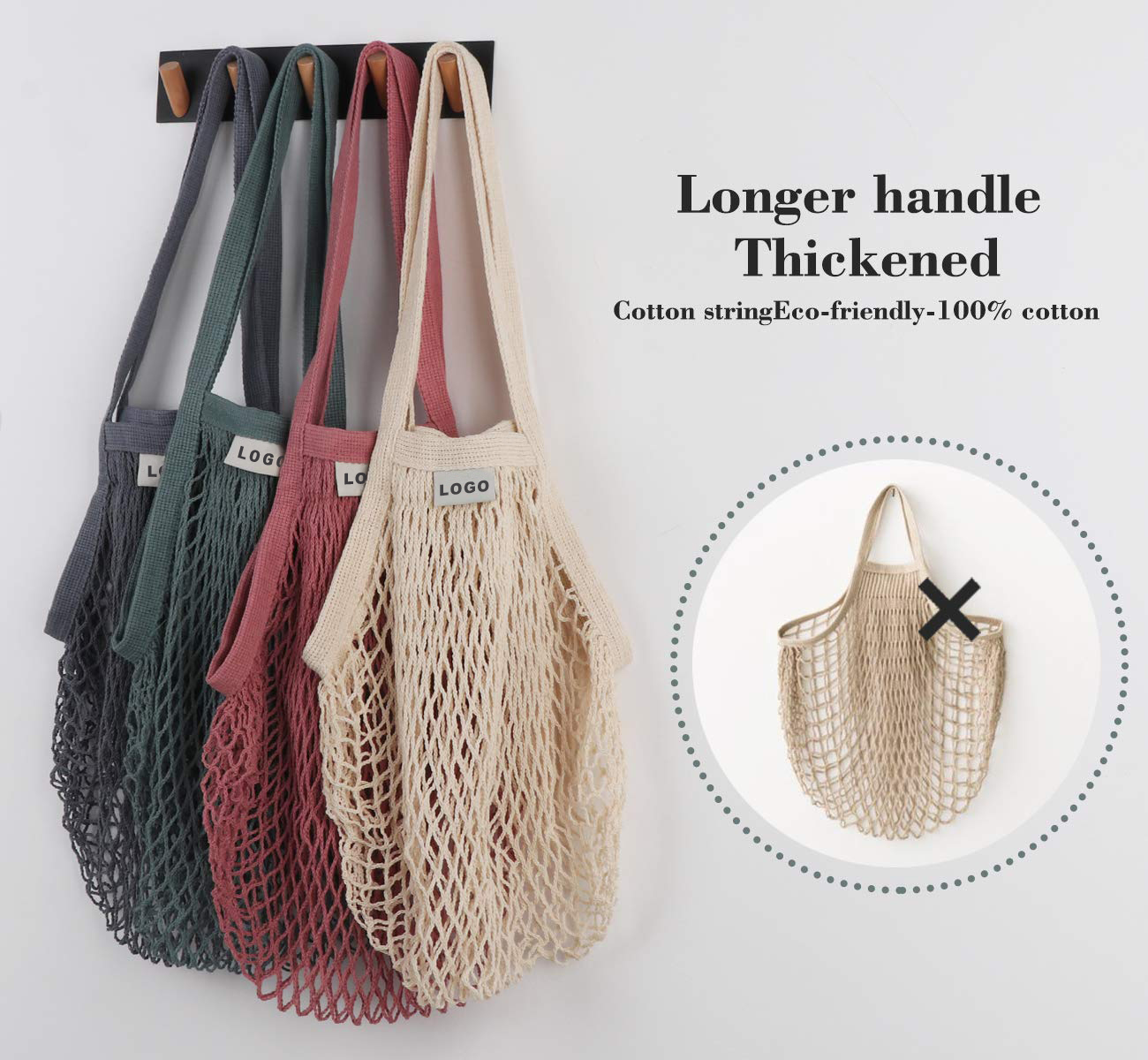 Best Selling Biodegradable Organic Cotton Mesh Shopping Bag Pure Cotton Vegetable Fruit Storage Mesh Bag with Custom Logo