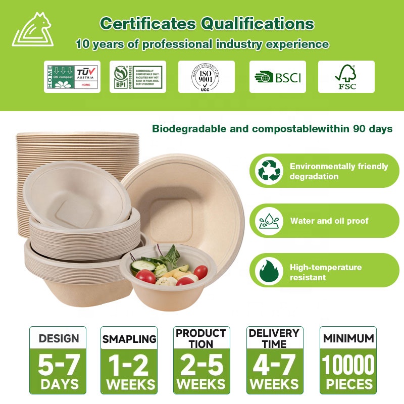 User-Friendly Round Sturdy Plant Based Compostable Food Bowls Takeout Bowls Food Container Salads Bowls with Lids