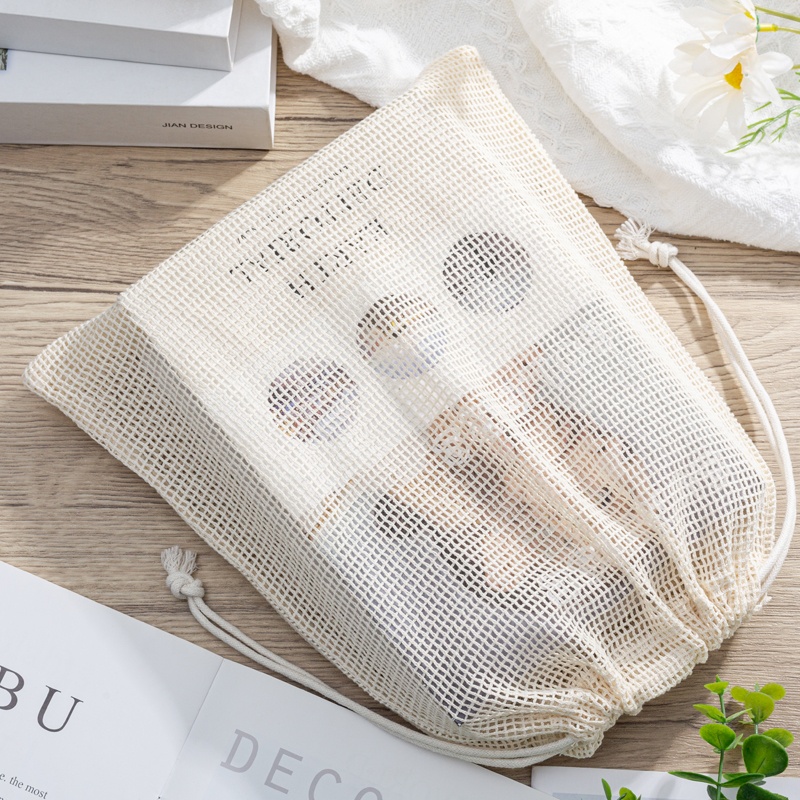 Small Recyclable Cotton Mesh Bag With Drawstring Tableware And Pillow Packaging Net Bag