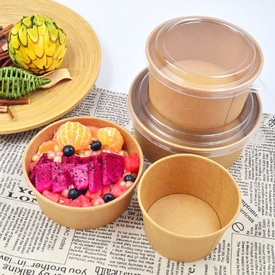 Microwave Safe Food Grade Kraft Disposable Hot Soup Take Away Biodegradable Lunch Disposable Paper Boxs Soup Bowl With Lid