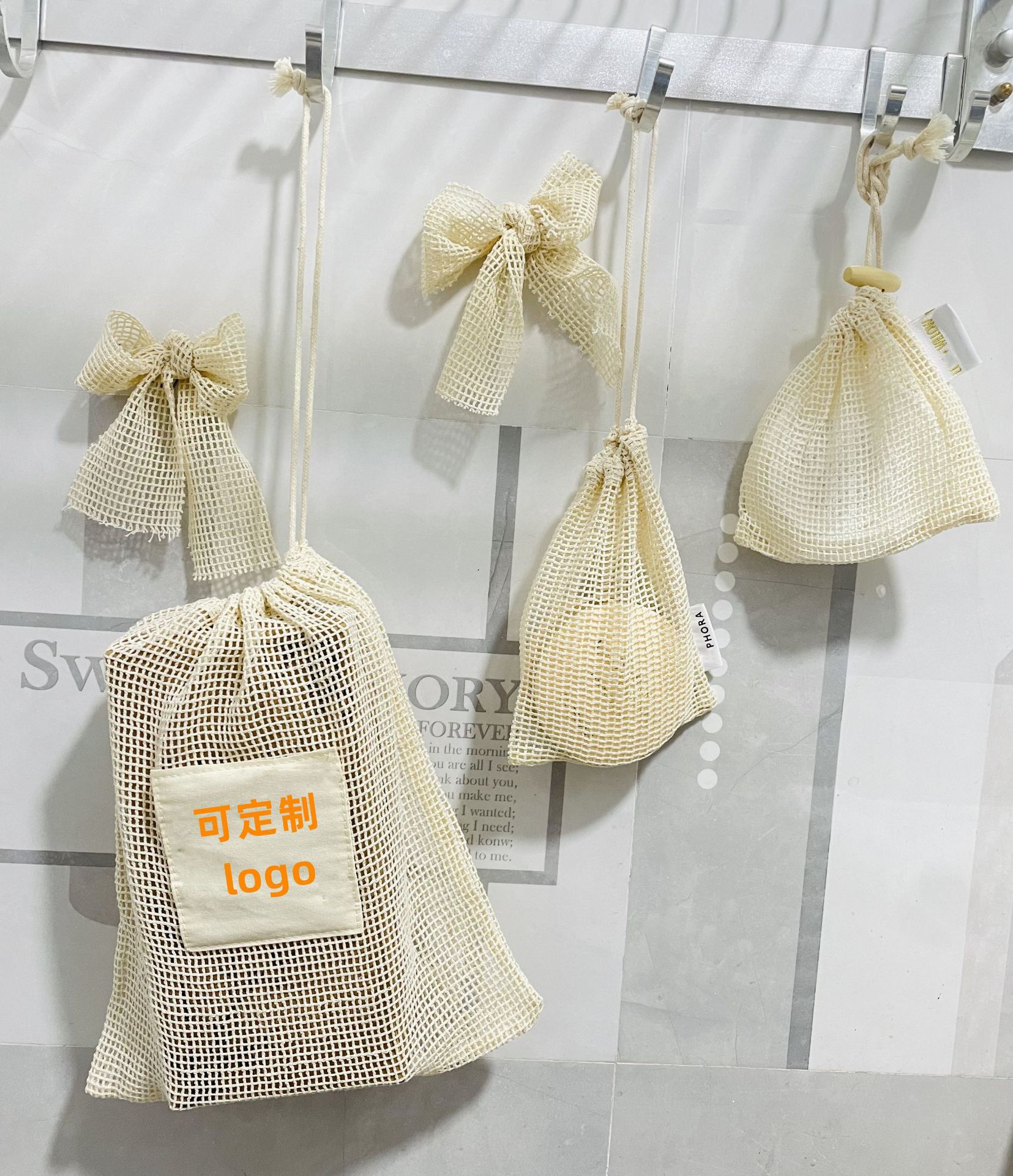 Factory Wholesale Cotton Mesh Fruit Bags with Drawstring Cotton Mesh Storage Bags