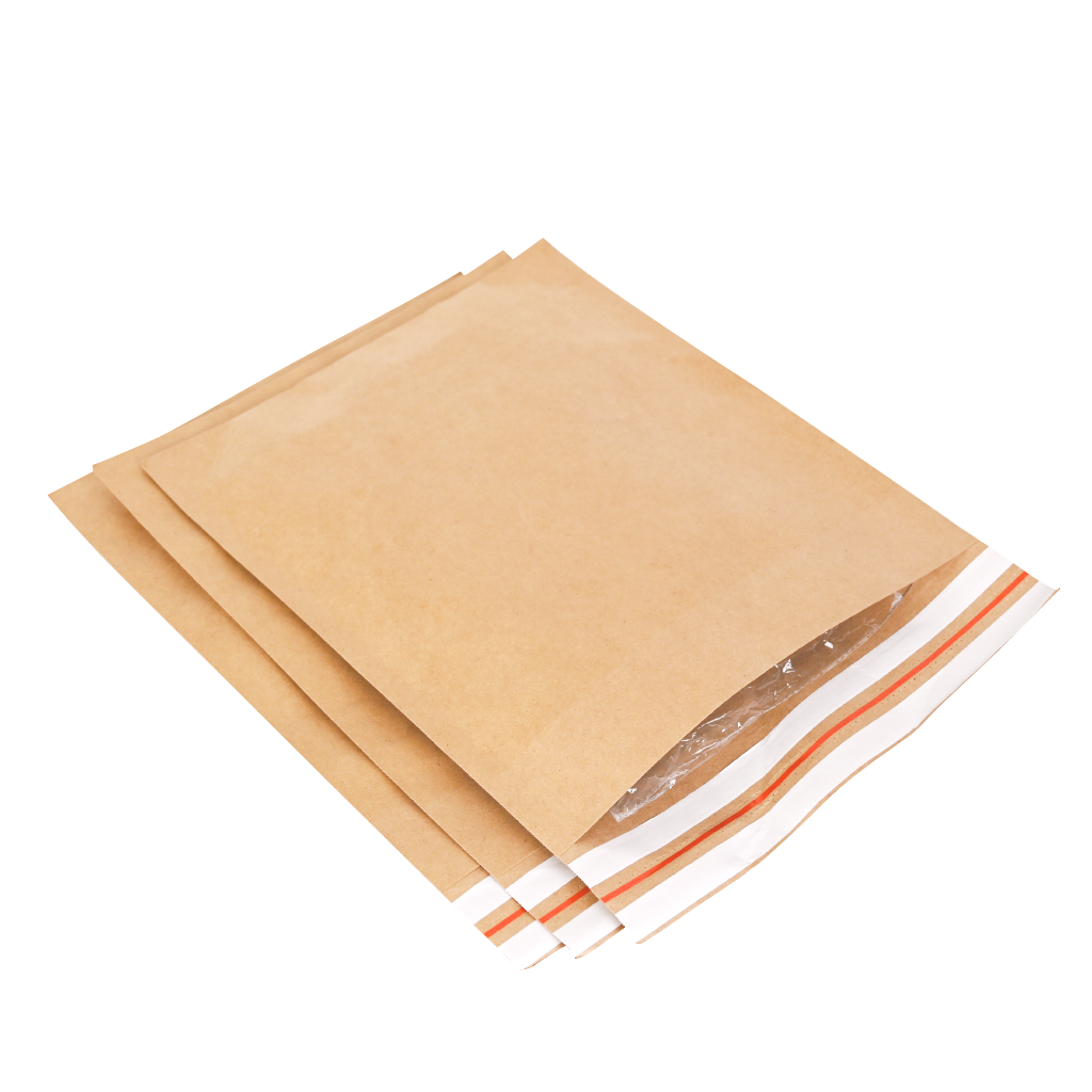 Recyclable Brown Kraft Paper Bag With Self-Adhesive Tear Line Custom Logo For Clothing Shoes Food Crafts Mail Shipping