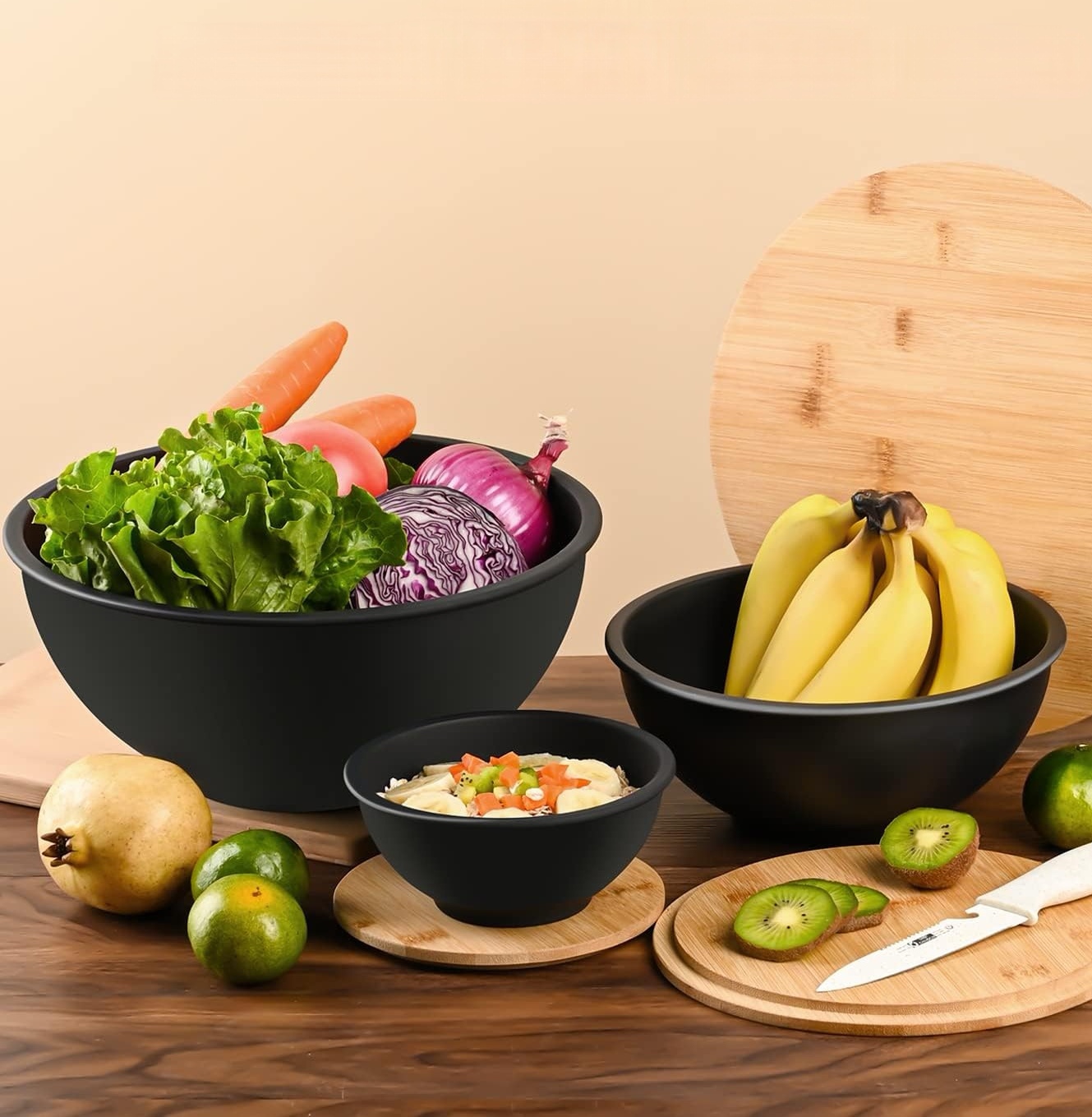 Biodegradable Eco Friendly RPET PLA Bamboo Fiber Corn Starch Salad Bowl With Bamboo Lid and Servers Set Bio Food Cereal Bowl