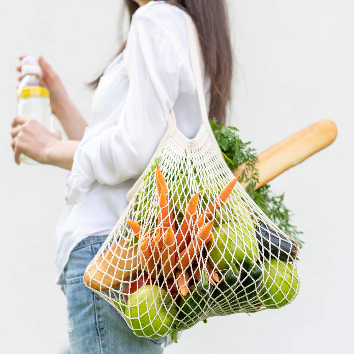 Best Selling Biodegradable Organic Cotton Mesh Shopping Bag Pure Cotton Vegetable Fruit Storage Mesh Bag with Custom Logo