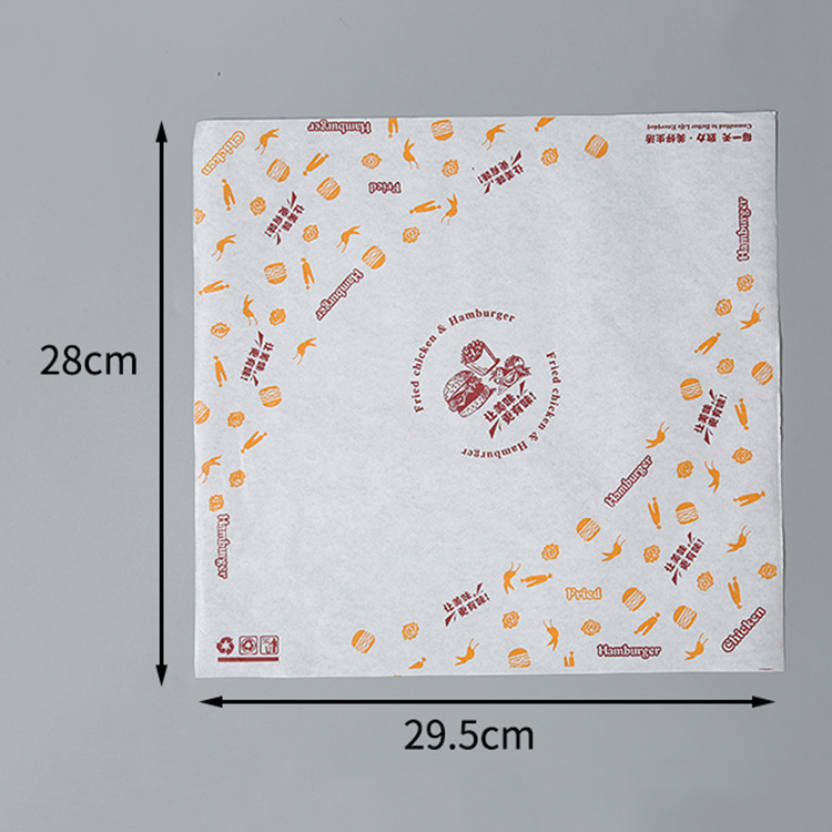 Factory Custom Biodegradable Sandwich Burger Food Grade Wrapping Packaging and Grease Proof Paper Food Fries