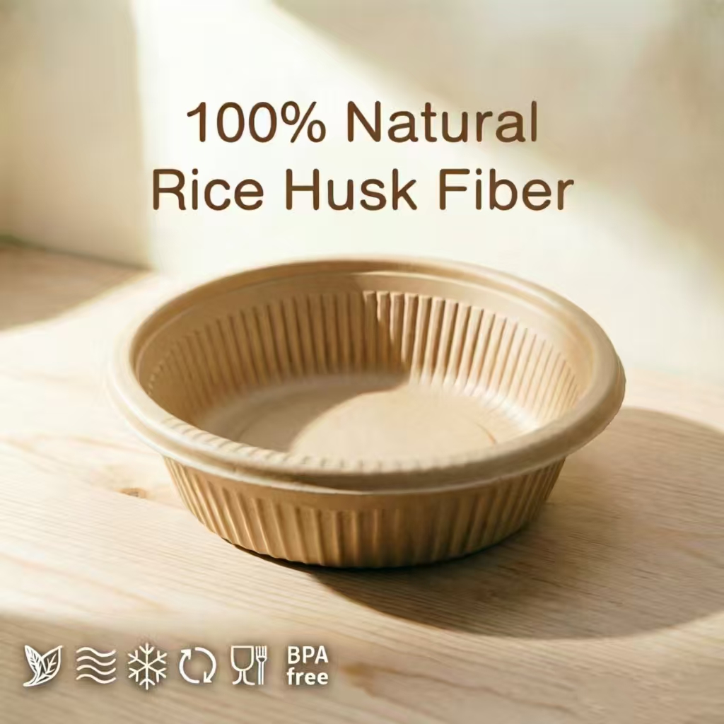 Wholesale Disposable Oil-proof Rice Husk Salad Bowl Lid Microwavable BPA Free For Noodles Cookies Take-out Delivery