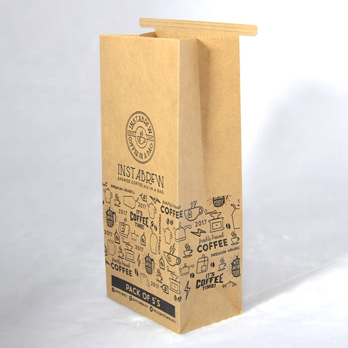 Custom Logo Biodegradable Recyclable PE Material Kraft Paper Coffee Bean Bag with Tin Tie Food Packaging for Kraft Storage