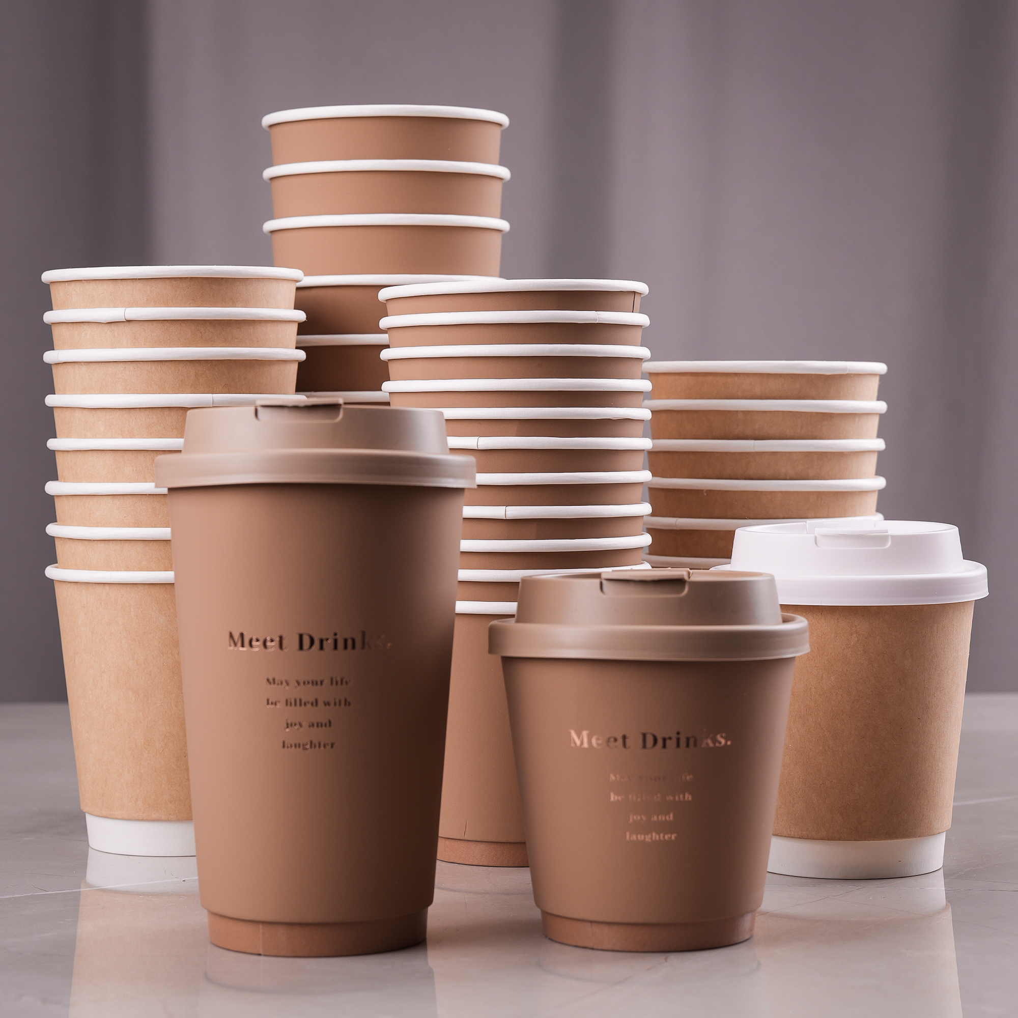 Custom Logo Biodegradable Double-Wall Disposable Coffee Cup Take-Away Lid Waterproof Single Shape Paper Cup for On-The-Go Use