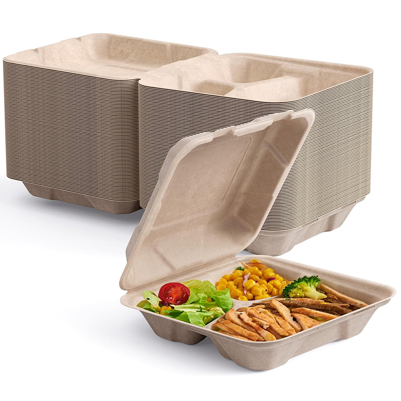 Eco-friendly Disposable Clamshell to Go Container Sugarcane Bagasse 8x8.5 Inch Biodegradable Sugarcane Clamshell Food Containers