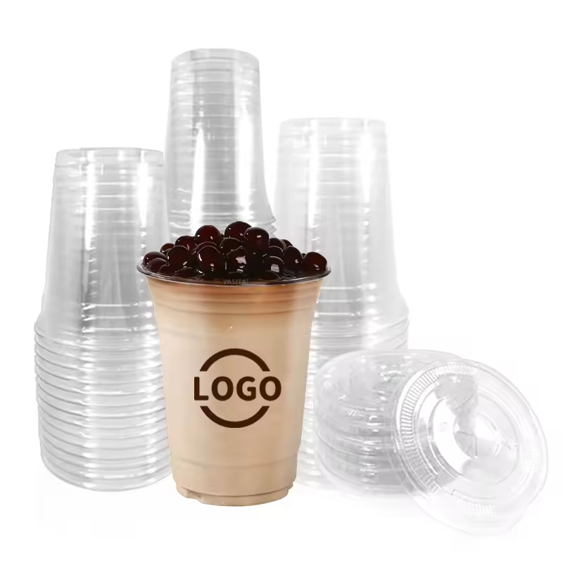 Printing LOGO Plastic PP Pet Cup Caliber 360ml 500ml 700ml Transparent Clear Plastic Cups Bubble Tea Cup With Lid and Straw