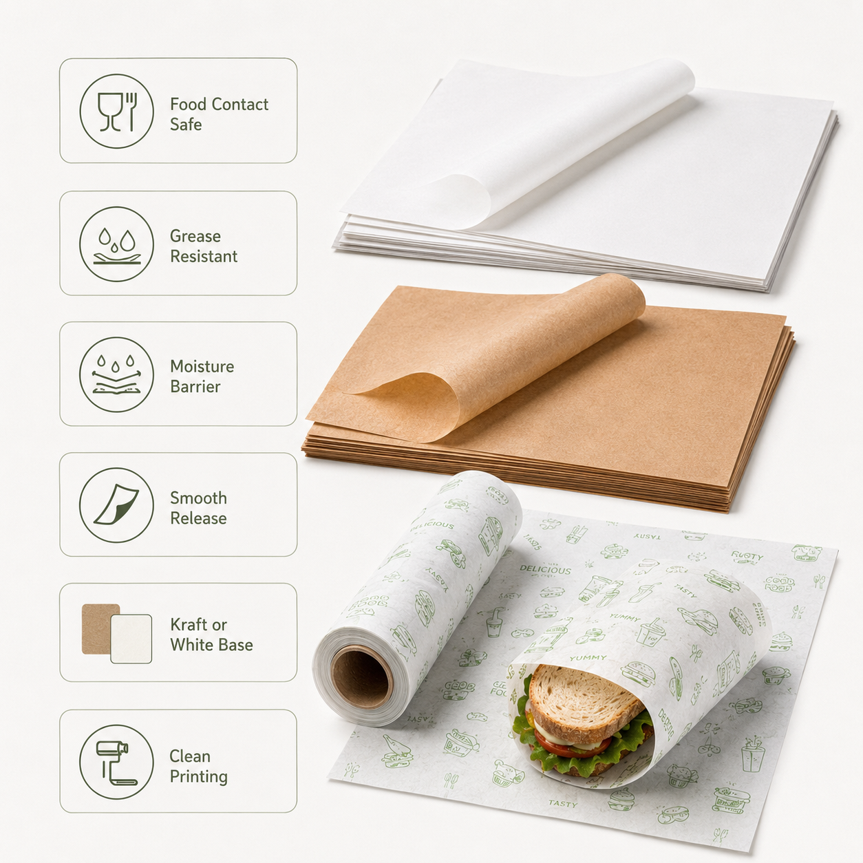 Logo Roll for Restaurant Cutting and Packing with Customize Logo Finish Wholesale Food Wrap Supply Wax Paper