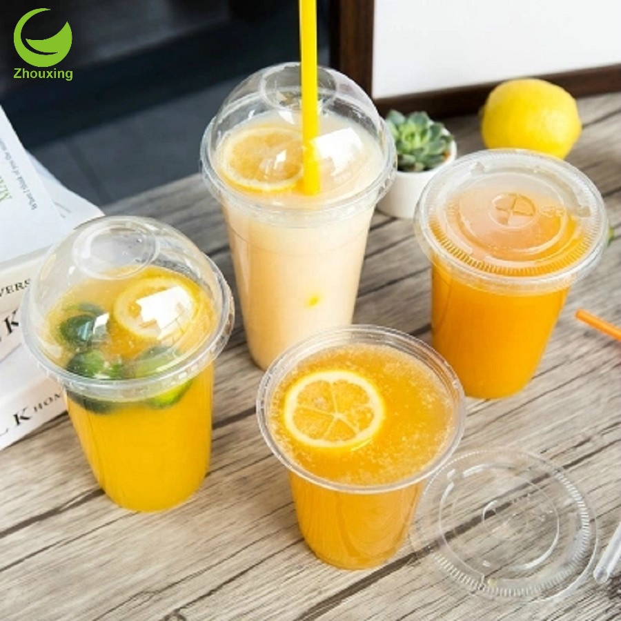Customizable 18oz-98 550ml Disposable PET/PLA Plastic Cup Cold Coffee Cups With Dome Lid Sip Lid Flat Lid 98mm Diameter Cup