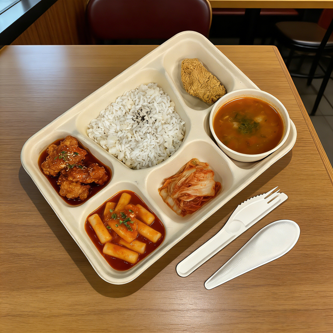 Kingwin Divided Compostable Bagasse Sugarcane Tray 6 Compartment Bagasse Eco Friendly Plates