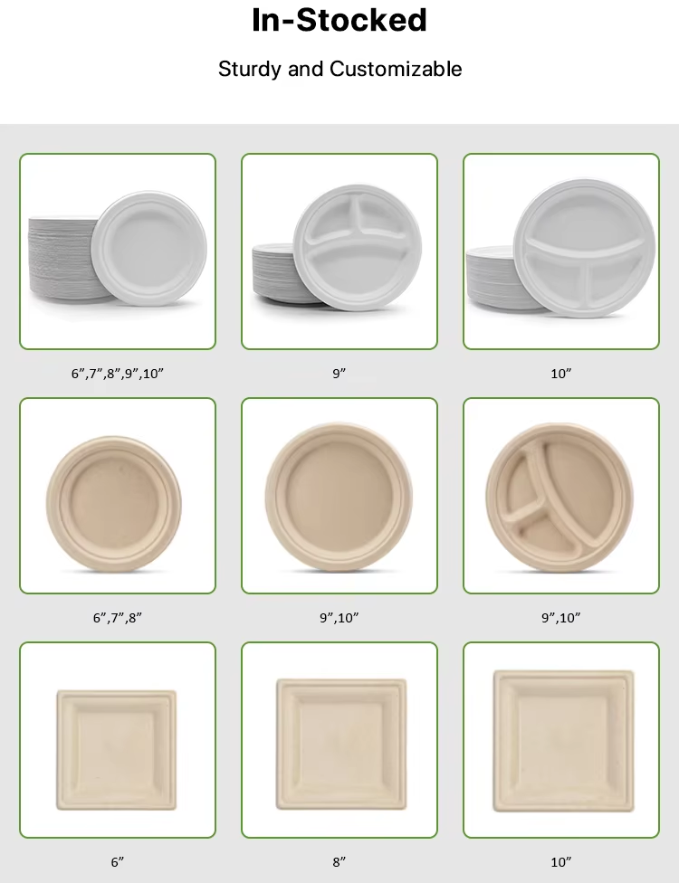 7 Inch 100% Compostable Disposable Paper Plates Heavy Duty Eco-Friendly Biodegradable Sugarcane Bagasse Dinner Plates for Party
