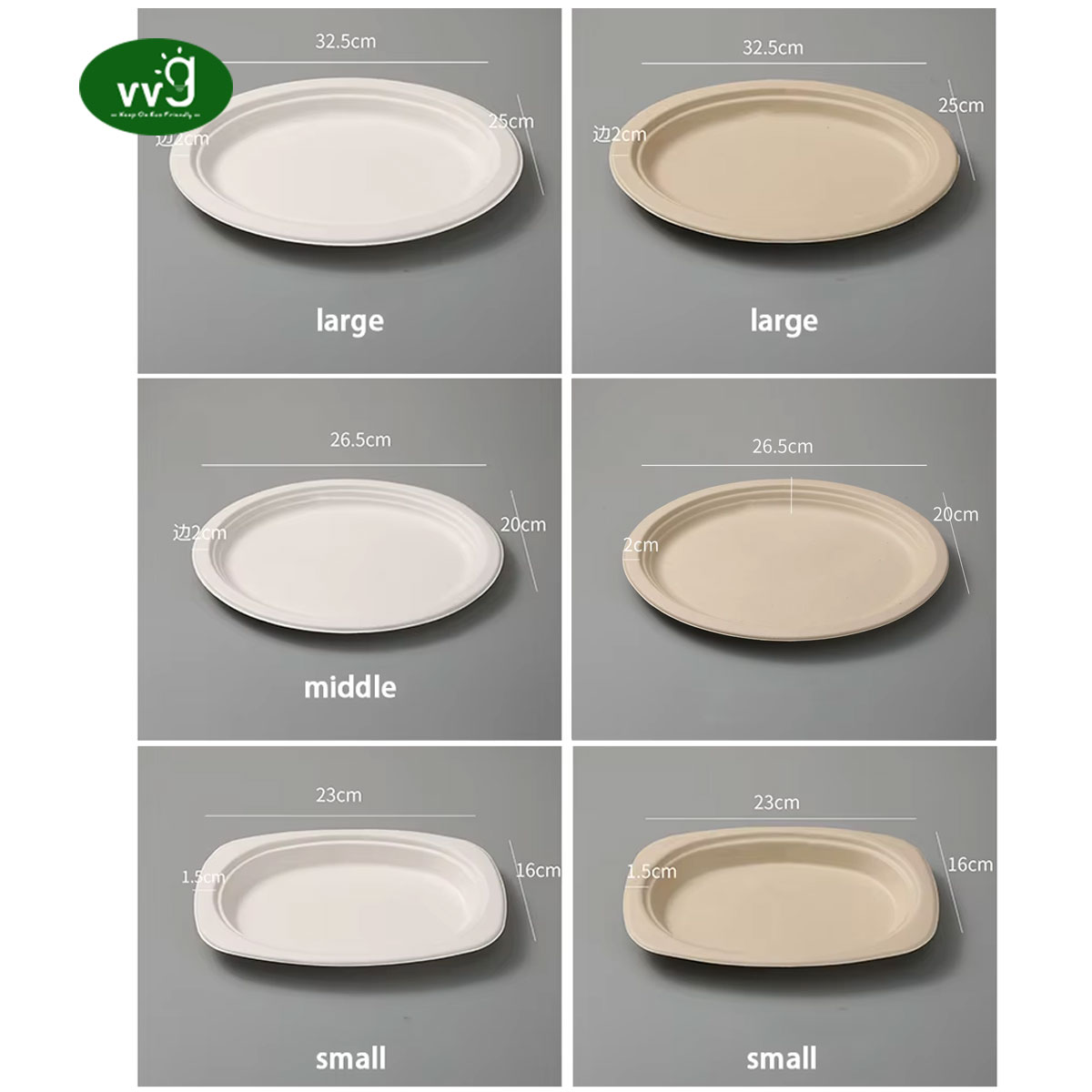 VVG Eco Disposable Oval Sugarcane Bagasse Plates Biodegradable Compostable Paper Plates for BBQ Camping Party Commercial Use