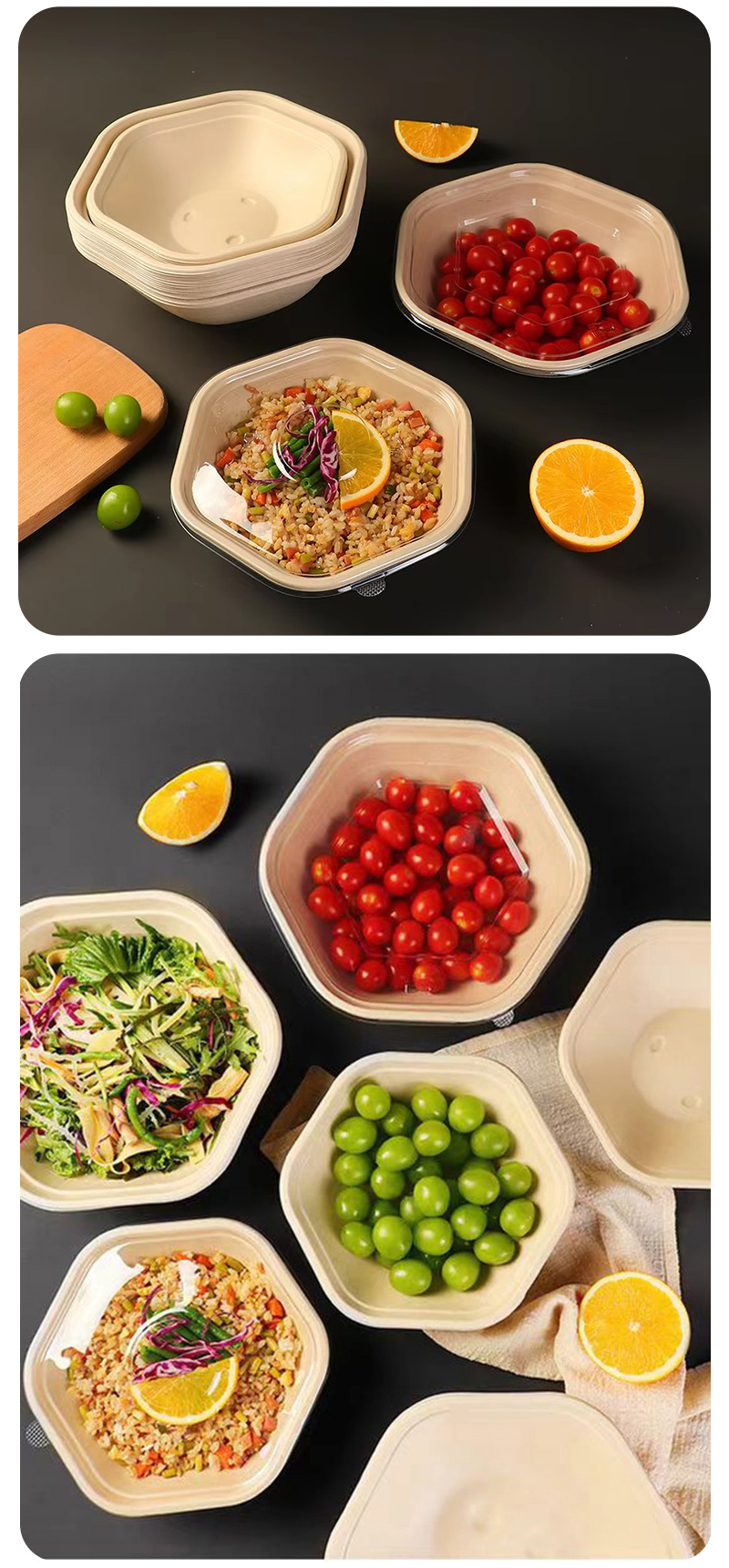Disposable Environmentally Friendly Sugarcane Paper Biodegradable Lunch Box Salad Bowl with Embossing 90-Day Degradation