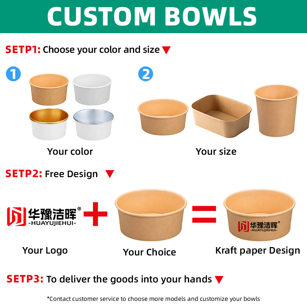 Jiehui Direct Supply Custom Logo Disposable Kraft Paper Lids Leak-Proof Food Packaging Containers Paper Plate &amp; Bowls
