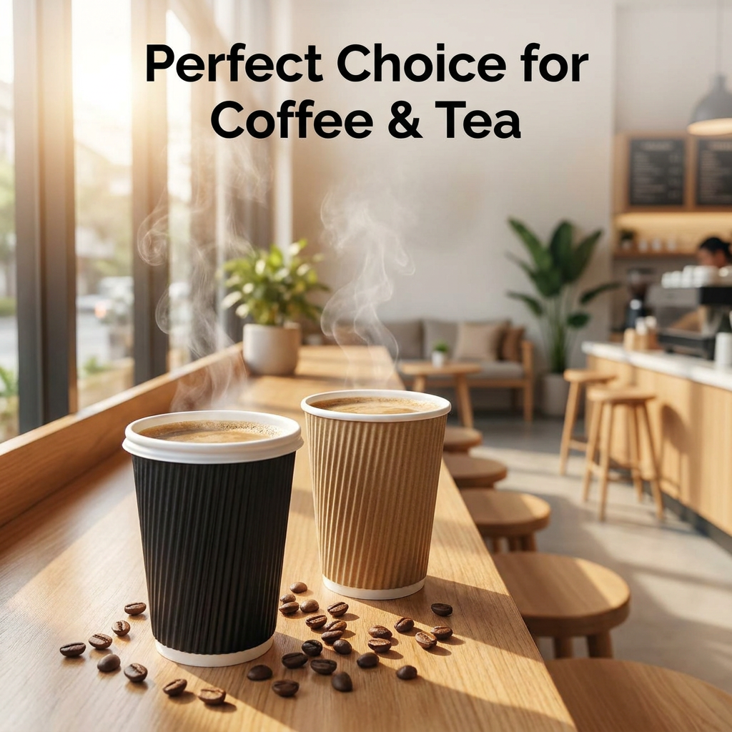 Ripple Wall Disposable Paper Coffee Cups 8oz 12oz 2 Sizes, Burgundy &amp; Khaki 25Pcs/Bag No Lid