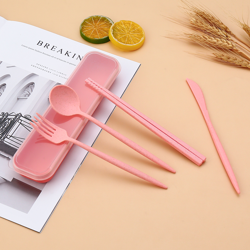 Eco-Friendly Reusable Biodegradable Cutlery Set Travel Wheat Straw Spoon Fork for Giveaways