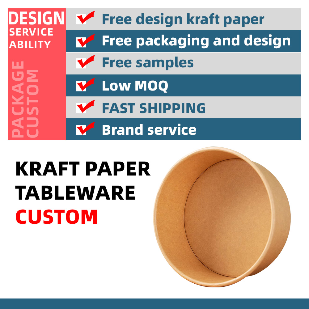 Jiehui Direct Supply Custom Logo Disposable Kraft Paper Lids Leak-Proof Food Packaging Containers Paper Plate &amp; Bowls