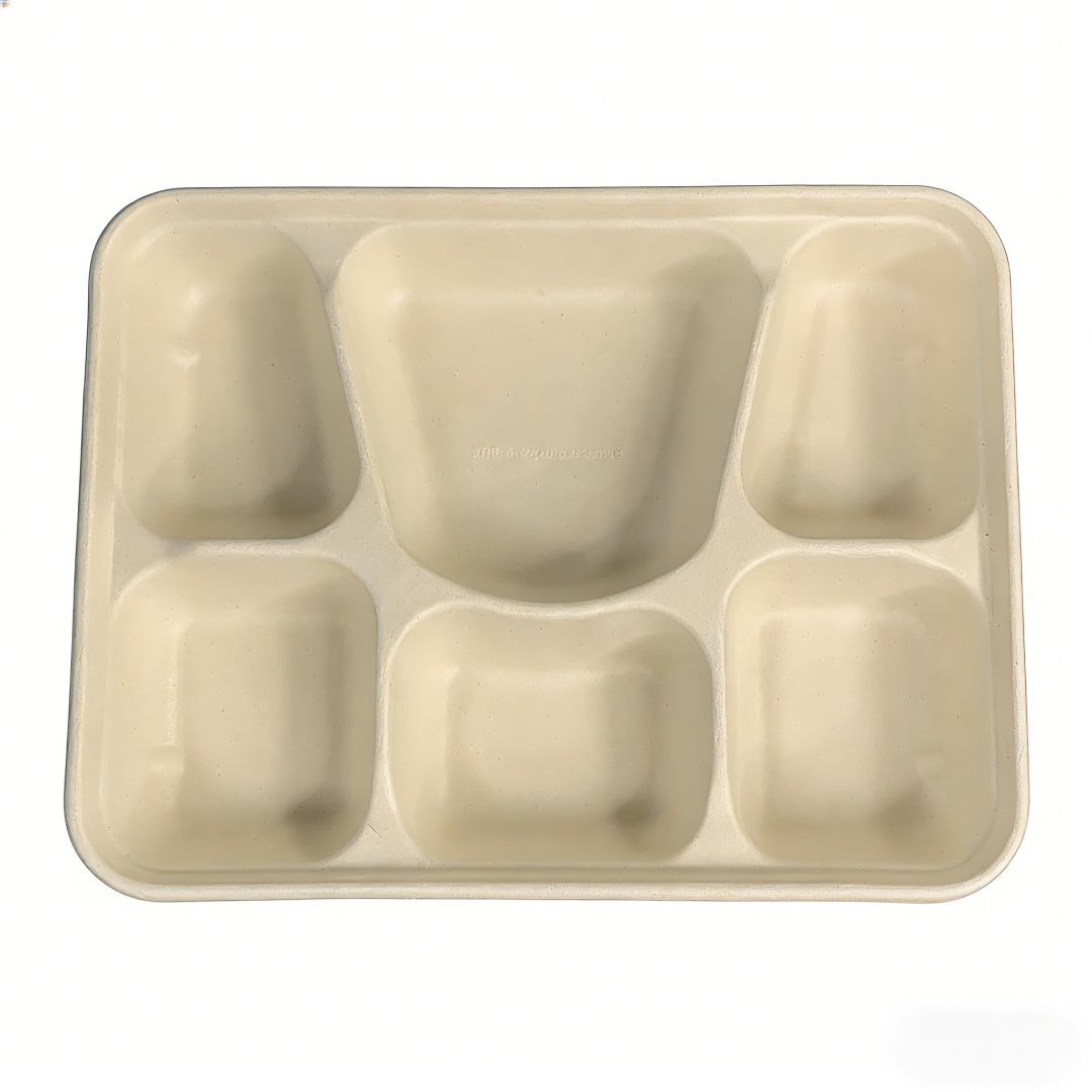 Kingwin Divided Compostable Bagasse Sugarcane Tray 6 Compartment Bagasse Eco Friendly Plates