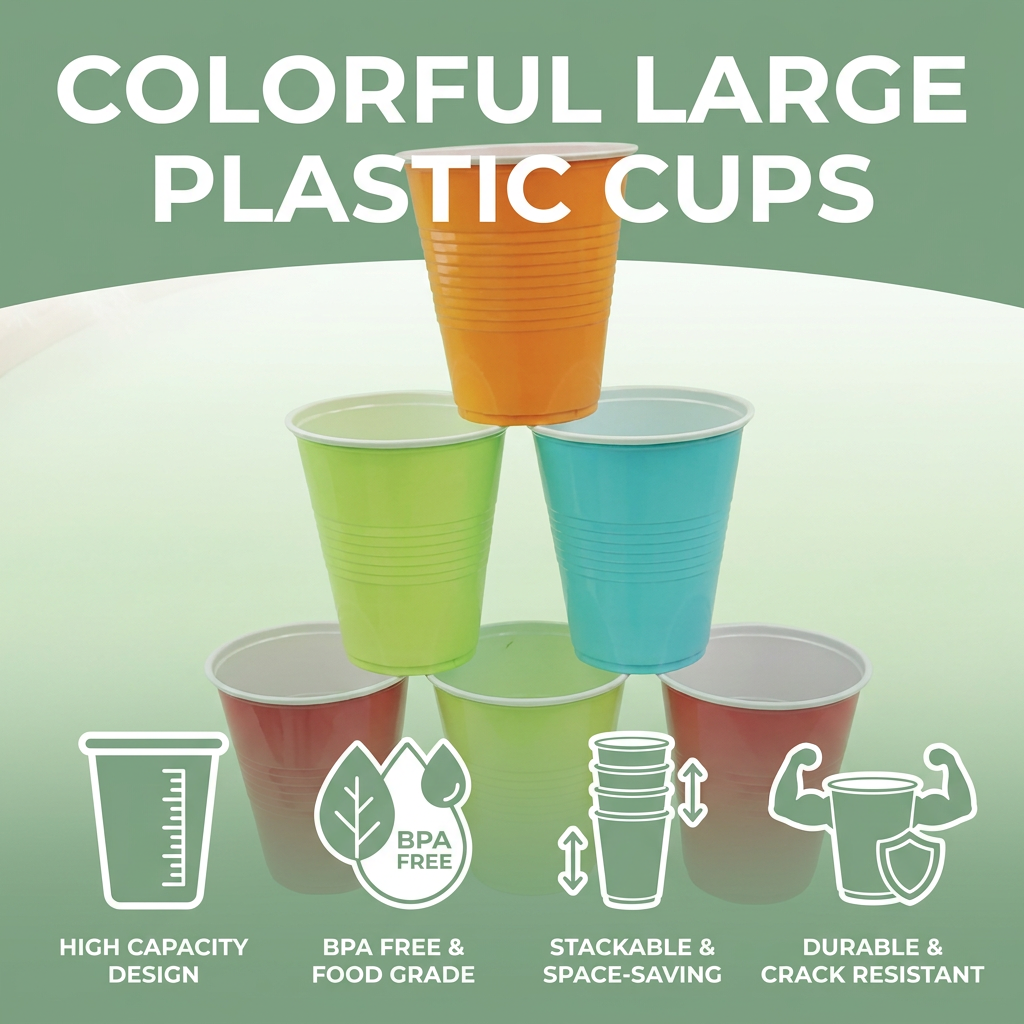 Disposable Color PP Plastic Cups 500ml 50Pcs Per Pack for Hot Cold Drink