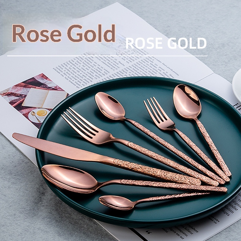 Creative Court-style Embossed Vintage Stainless Steel Gold Cutlery Set Mirror-polished Golden Flatware Set for Wedding