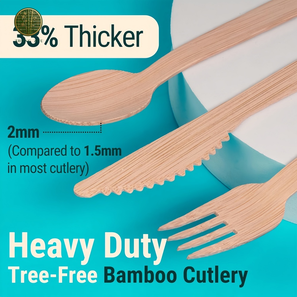 Wholesale Eco Disposable Bamboo Utensils, Biodegradable Cutlery with Kraft Packaging for Home Party &amp; Catering Use