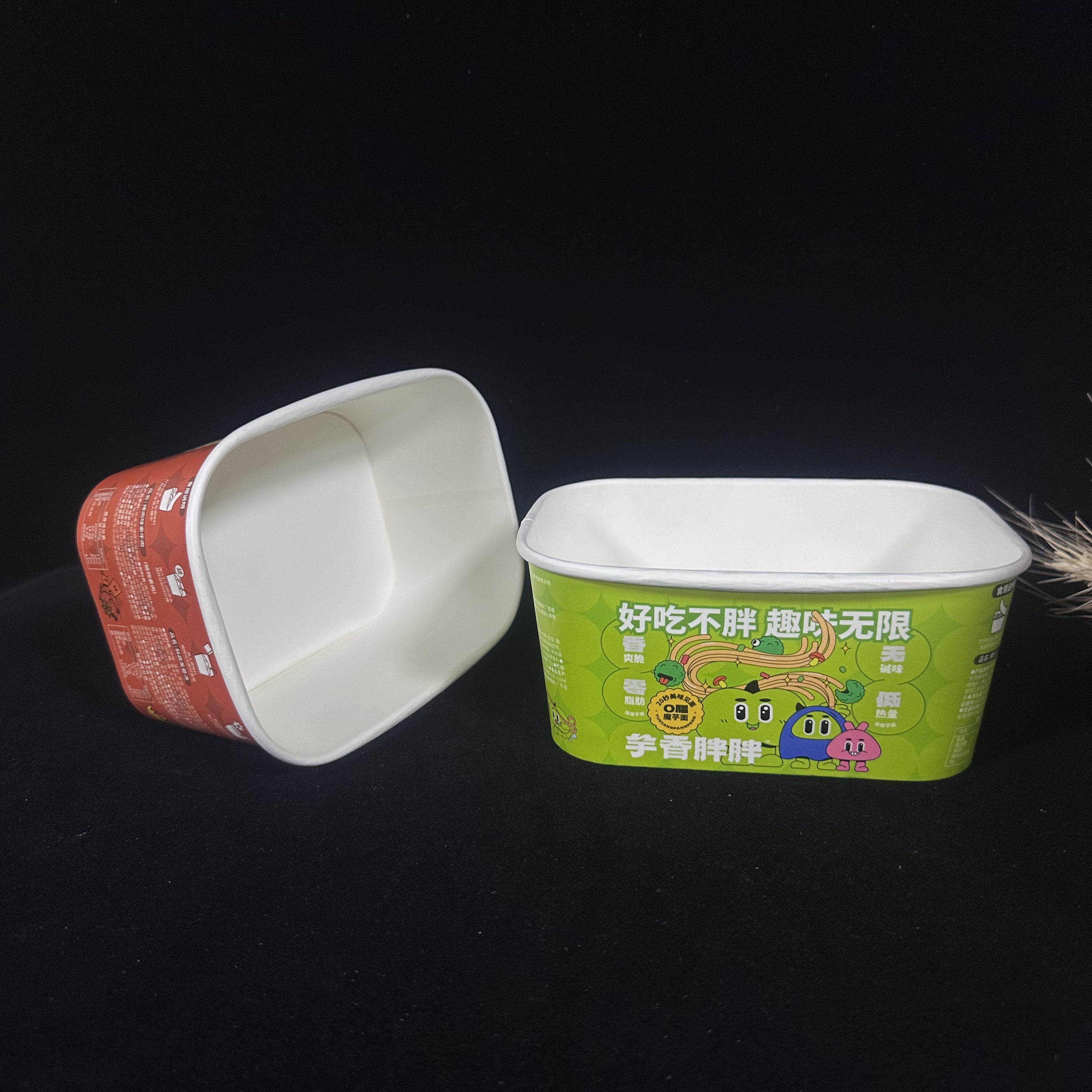 Disposable Rectangular Paper Bowl 500ML/650ML/750ML/850ML/1000ML Printed Food Grade Lid For Packaging Snacks Sugar Ice Cream