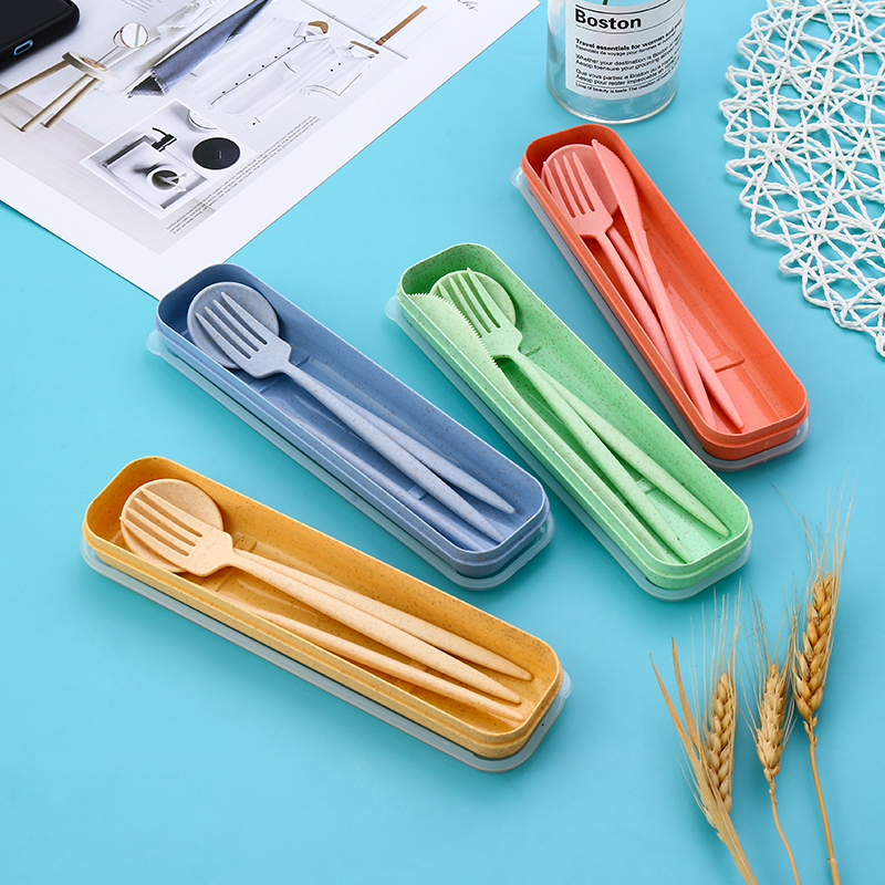 Eco-Friendly Reusable Biodegradable Cutlery Set Travel Wheat Straw Spoon Fork for Giveaways