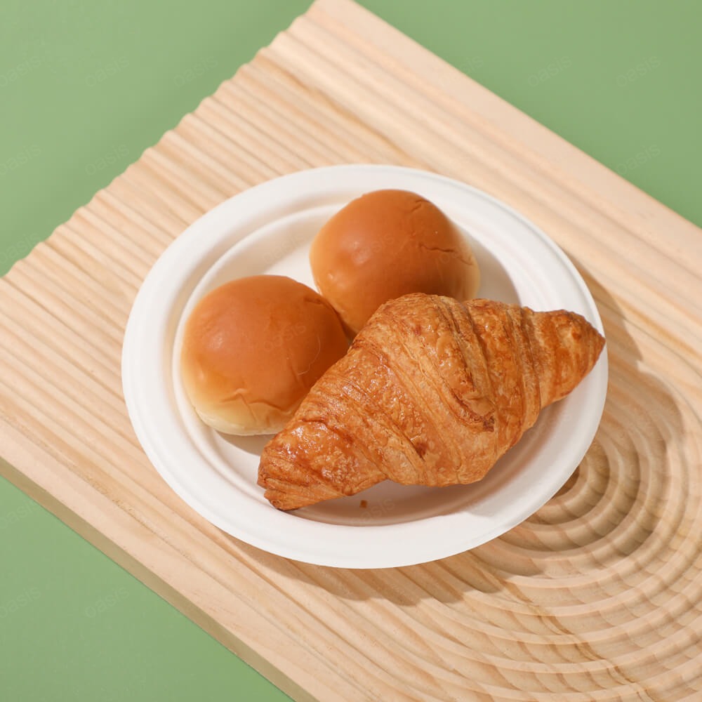 Oasis Customizable 6/7/9/10 Inch Disposable Sugarcane Plate Modern Bagasse Biodegradable Natural/White Compostable Plate