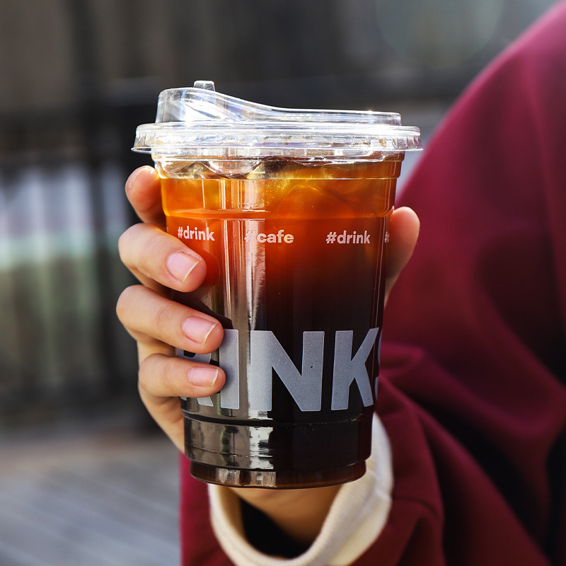Food Grade Biodegradable Customized Drink Coffee PLA Plastic Cup Reusable Round Stickers Milk Tea Plastic Cup With Straw and Lid