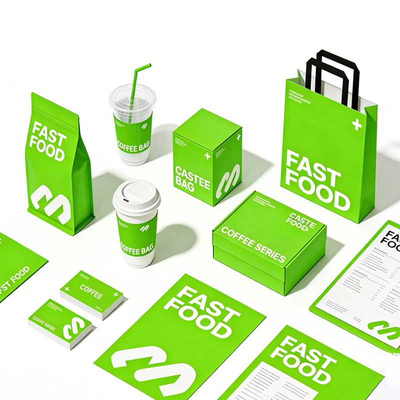 Custom Logo Disposable Takeout Packaging Box Set Personalized Design Coffee Cups and Paper Bags