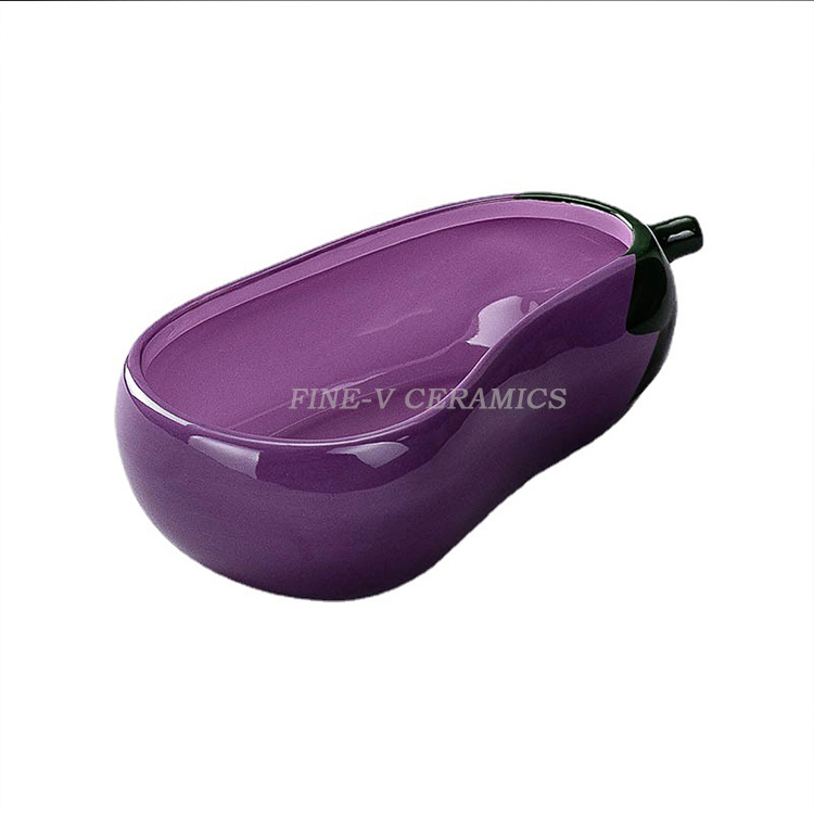Custom LOGO Vegetable Shaped Snack Bowls Microwave Dishwasher Oven Available Creative Eggplant Styling Ceramic Salad Bowl