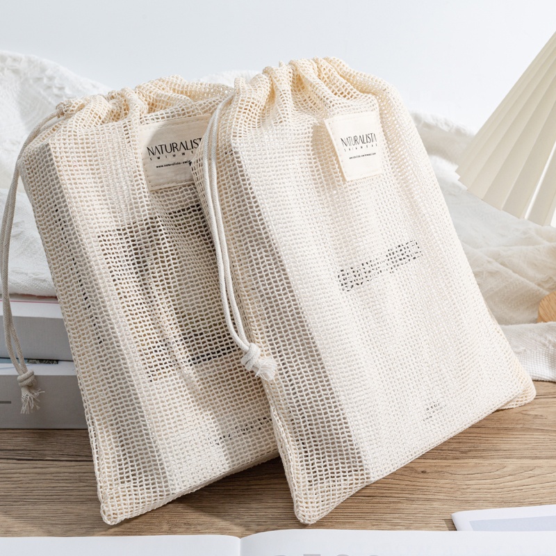 Small Recyclable Cotton Mesh Bag With Drawstring Tableware And Pillow Packaging Net Bag
