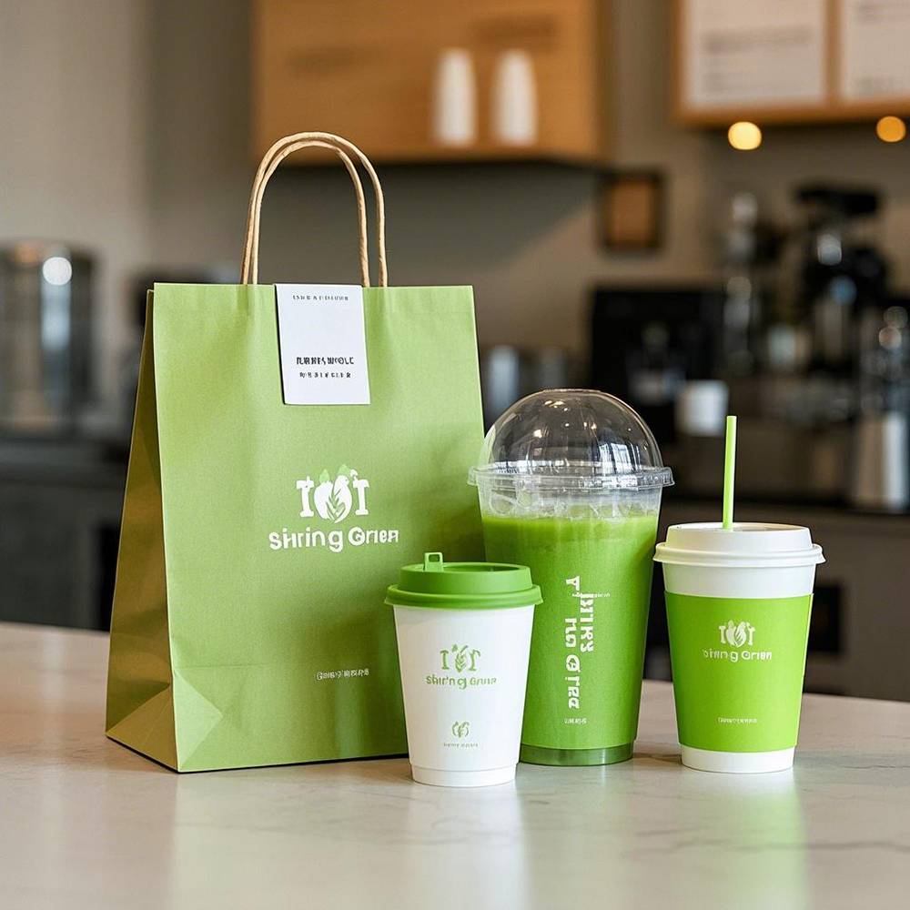 Eco-Friendly Custom Logo Disposable 8oz-16oz Green Flexo CMYK Paper Cups Double Wall Lid For Cafe Use Factory Wholesale Stamping