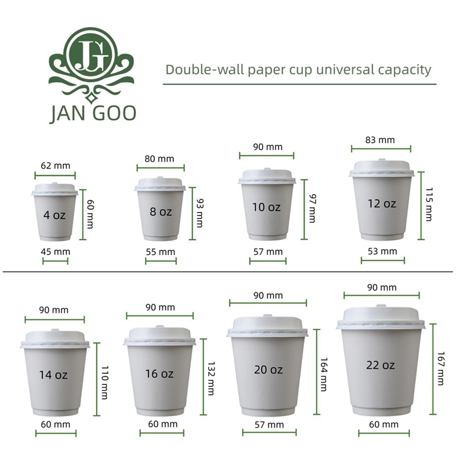 4oz/8oz/10oz/12oz/14oz/16oz Biodegradable Disposable Cafe Double Walls Coffee Paper Cup With Lid
