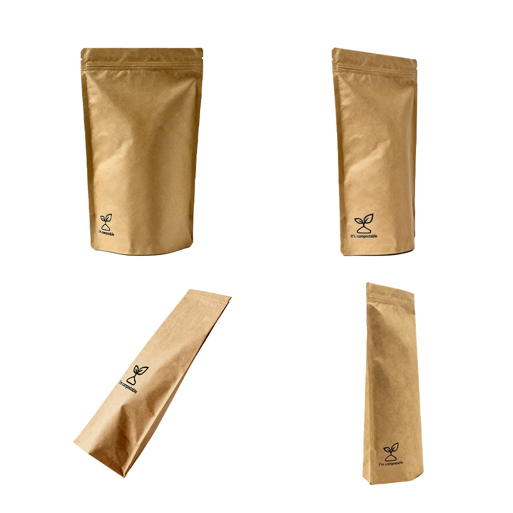 Custom Eco Compostable Pla Biodegradable Resealable Zipper Craft Kraft Paper Bags For Food Packaging