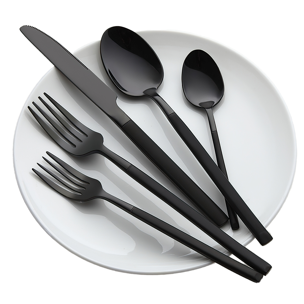 High Quality Stainless Steel Cutlery Set Square Handle Eco-Friendly Mirror Frosted Knife Fork Spoon For Weddings Restaurants