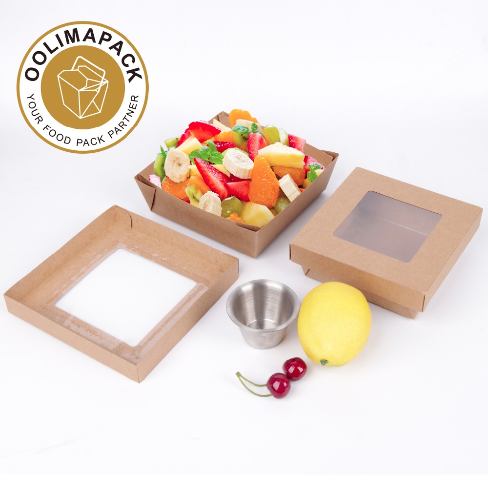 Disposable Take Away Kraft Paper Salad Bowl With PET Lid,kraft Salad Bowl