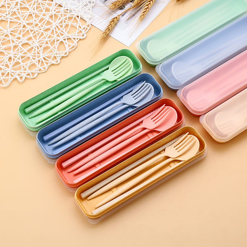 Eco-Friendly Reusable Biodegradable Cutlery Set Travel Wheat Straw Spoon Fork for Giveaways