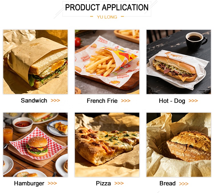 Custom Printable 40gsm Kit 4 Wrapping Paper Sheets for Cookies 30gsm Brown Food Grade Greaseproof Burger Paper