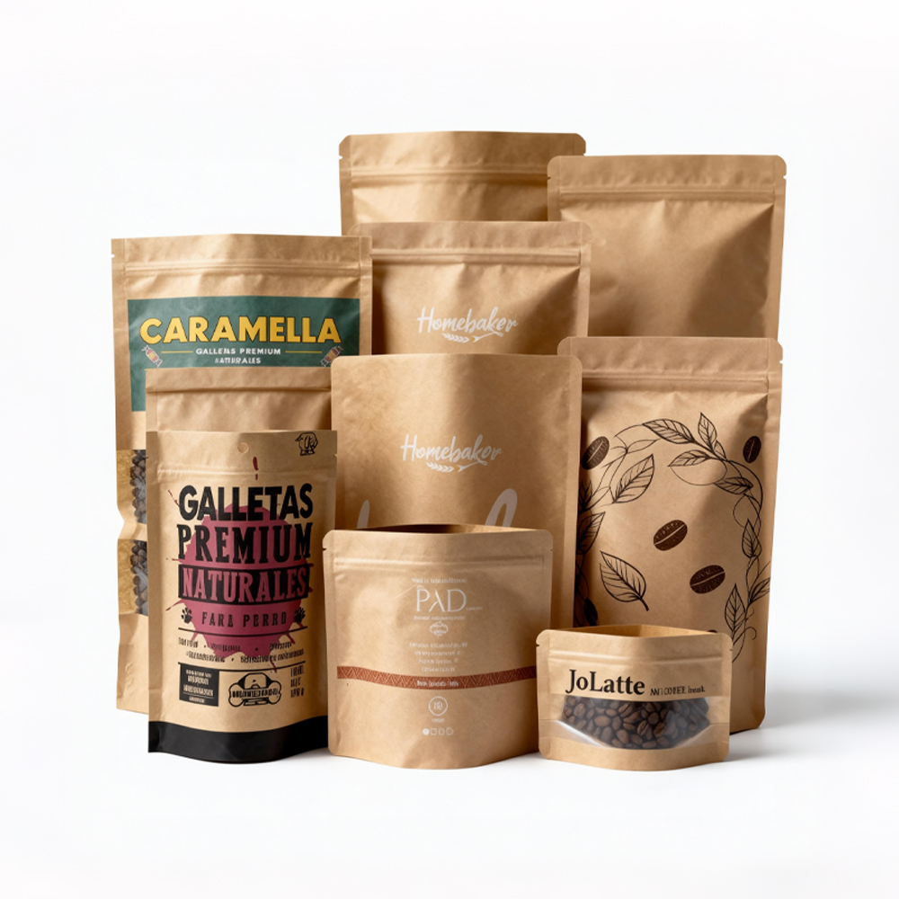 Custom Eco Compostable Pla Biodegradable Resealable Zipper Craft Kraft Paper Bags For Food Packaging